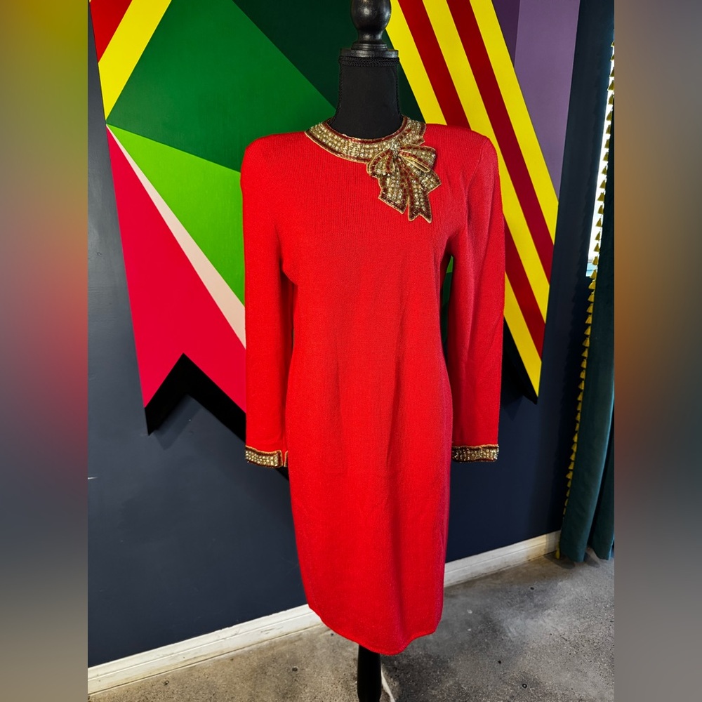 Vintage Cardier et Cie Red Christmas Sweater Dress